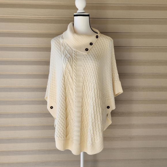 Talbots Jackets & Blazers - Talbots ivory knit wool blend poncho cape
